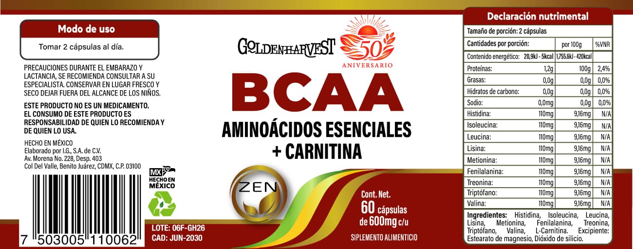 BCAA AMINOÁCIDOS ESENCIALES + CARNITINA - Imagen 2