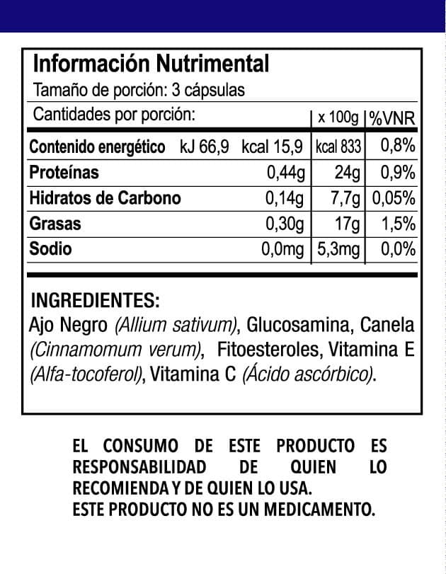 Ajo negro, Fitoesteroles, Glucosamina, Canela, Vit. C y Vit. E - Imagen 7