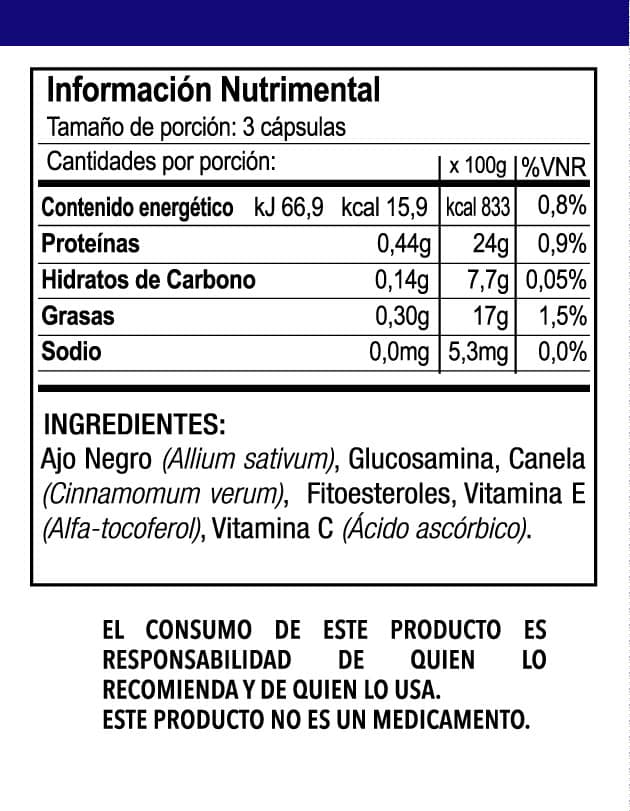 Ajo negro, Fitoesteroles, Glucosamina, Canela, Vit. C y Vit. E - Imagen 13