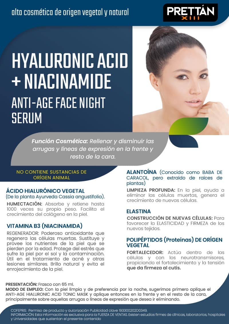 HYALURONIC ACID + NIACINAMIDE ANTI-AGE FACE NIGHT SERUM FPS 30 - Imagen 5