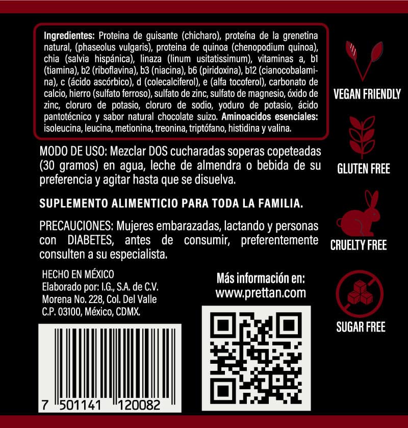 Proteína vegetal, aminoácidos, vitaminas y minerales (Sabor Swiss chocolate) - Imagen 2