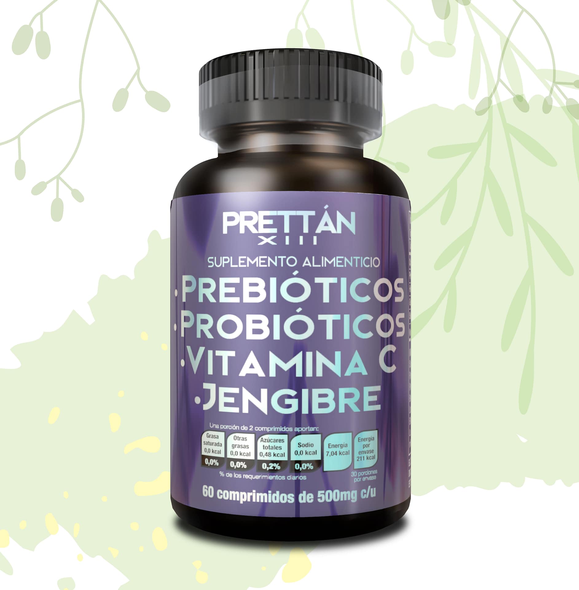 Prebióticos, Probióticos, Vitamina C y Jengibre 60 comprimidos
